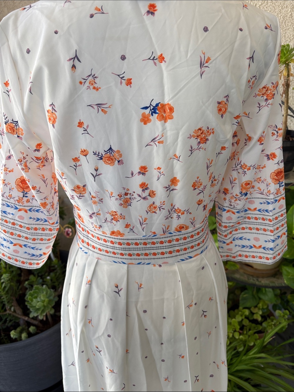 SHIEN Off White Floral Embroidered Midi Dress - Orange & Blue Accents - Picture 5 of 7